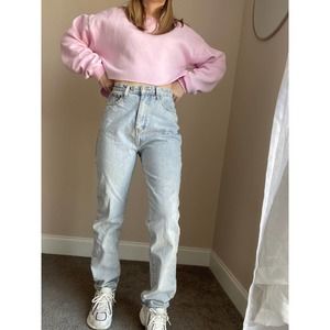 PrettyLittleThing light wash straight jeans, super high rise, size 4